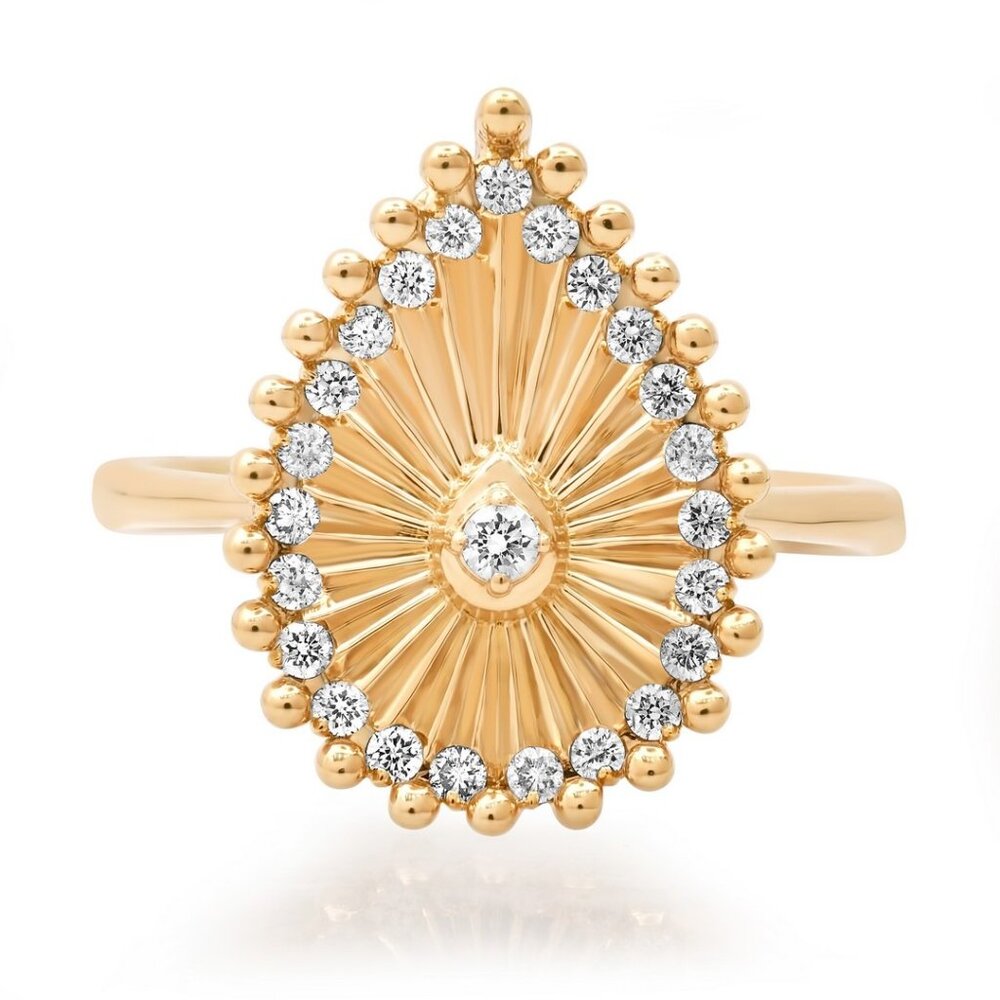 Oval Shape Diamond Signet Ring in 14K Yellow Gold